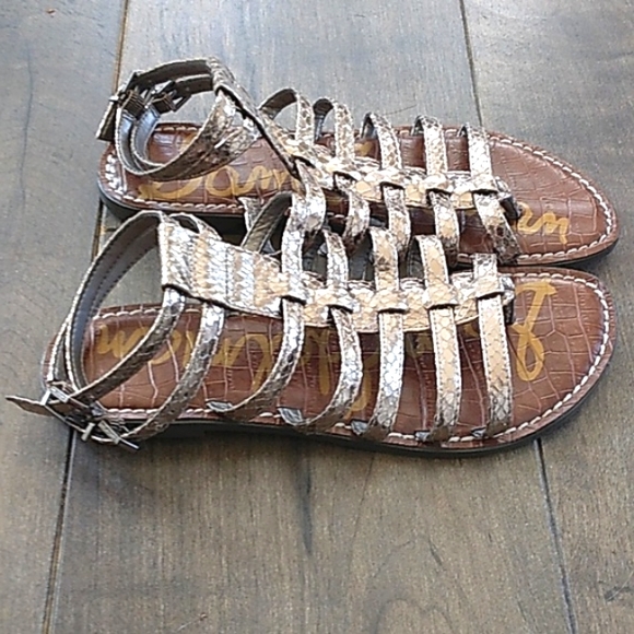 SAM EDELMAN GILDA SILVER METALLIC SNAKE PRINT GLADIATOR SANDALS WOMANS 7 - Picture 3 of 5